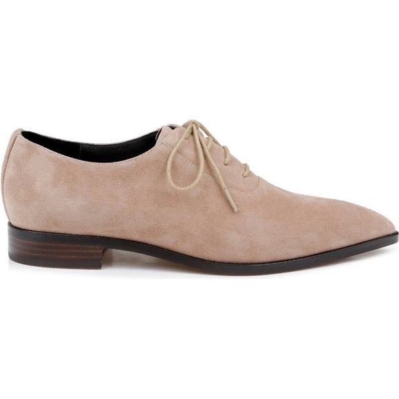 L'AGENCE Elise III Pointed Toe Oxford Flat Shoes Cappuccino Suede - Picture 2 of 13